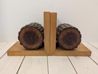 Handmade Rustic Mcm Pine Log Finished Sturdy Bookends 6x6x4 Set 2