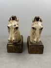 Vintage Horse Head Bookends Pair Bronze Painted Gold Greek Key Decor Roman Busts