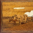 Vintage 1940s Jes  s Salm  n Large Mexican Marquetry Wood Plaque Art   Ox Desert
