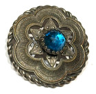 Large Victorian Era Pierced Faceted  Turquoise  Glass In Metal Gay 90 s Button