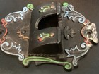 Vintage Ornate Painted Cast Iron Wall Match Holder Match Safe Cover Plate Hinged