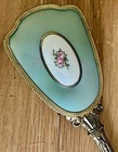 Vtg Vanity Hair Brush Gold Ornate Metal Floral Cameo Blue Wood Victorian