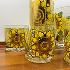 Georges Briard Signed Sunflower 22k Gold 8 Piece Set Rare Yellow Green Mcm 1960s