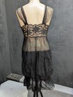 Vtg 80s Lily Of France Nightgown Dress Sheer Black Lace Netting Swiss Dot M-l