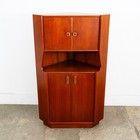 Mid Century Danish Modern Corner Cabinet Unit Teak Mcm Denmark Hutch Brass Mcm