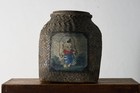 Japanese Antique Bamboo   Cloth Storage Basket With Wood Frame     Meiji Showa