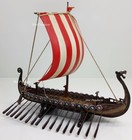 13  Drekar Dragon Headed Museum Replica Viking Longship Red Sail Nautical Ship