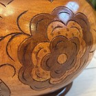 Large Hand Turned Carved Wooden Bowl W Lid 10  Belly 15  Tall Aruba