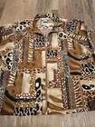 Vintage Jacket Teddi Women Petite Large Animal Print Brown Lightweight Full Zip