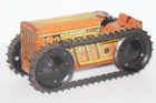 Vintage Marx Tin Litho Bulldozer Wind-up Toy Orange Caterpillar Tractor Works 