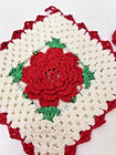 2 Handmade Grandma Core Red Flower Hot Pad Potholders