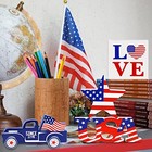 4th Of July Decor Patriotic Decorations 4pcs Wooden Star Usa Love Car Sign 