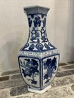 Large Antique Chinese Blue On White Hexagon Porcelain Vase 14    Tall