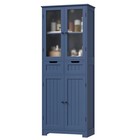 3-tier Tall Bathroom Kitchen Cabinet Storage Cabinet Glass Doors 2 Drawers Blue