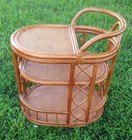 Mid Century Vintage 1970 s Bamboo Rattan 3 Tier Trolley Rolling Bar Storage Cart