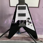 Black V 4 String Electric Bass Guitar Hh Pickups White Pickguard Chrome Hardware