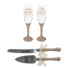 Champagne Blush Glitter Toasting Flutes And Cake Knife Server Set  Wedding Gift