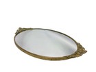 Beautiful 13    Ornate Scrolled Mcm Vtg  Brass Framed Mirror Oval Vanity Tray  b7 