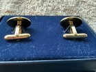 Vintage Brooks Brothers Gold Plated Oval Cufflinks Brown Enamel Navy Border Nib