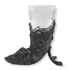 Antique Victorian Silverplate Toothpick Holder Etched Glass Boar Pine Cones