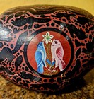 Old Vintage Decorated Mexican Gourd Box Lacquered Carved Olinala Guerrero Mexico