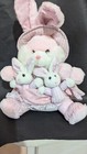 Vtg  Dan Dee Pink Bunny Plush With Two Baby Bunnies Polka Dot  Striped Dress  14