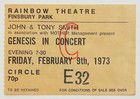 1973 Genesis Original Used Concert Ticket Rainbow Theatre London