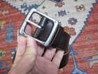 Rrl Double Rl Vintage Brown Leather Belt With Silver Square Buckle