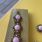   Vintage Gold Link Floral Bracelet With Matching Clip On Earrings