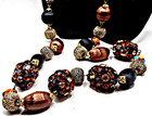 Vintage Rare Signed Alice Caviness Amber brown Rhinestone Beaded Necklace Runway