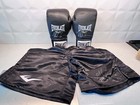 Mike Tyson Autographed Everlast Boxing  Set 2 Gloves 1 Pr Trunks Black Nwt