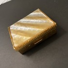 Vintage Florenza Gold-tone Metal Pill Box Trinket Faux Shell Lid Read