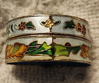 Vintage Cloisonne Light Blue Floral Enamel Metal Pill Trinket Box Jewelry