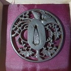 Antique Iron Tsuba Phoenix Sword Guard With Wood Box - 5mm Thick