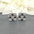 Cubic Zircon Cufflinks-925 Sterling Silver Black   White Zircon-square Cufflinks