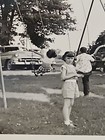Rare Old Vintage Photo Swing Set Park With Vehicle Lines Up Cool Snapshot