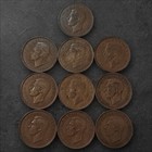 1937-1949          Complete Great Britain George Vi Penny Set  10 Coins