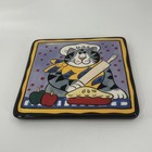Candace Reiter Catzilla Ceramic Square Trivet Cat Chef Apple Pie Rolling Pin 6   