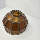 Vintage Stained Glass Lamp Shade 10     Tiffany Style Slag Brown Amber Cream