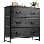  Black Dresser For Bedroom  6 Drawer Double Charcoal Black Wood Grain Print