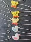 27 Vintage Gerber Baby Diaper Safety Pins Blue Duck White Bird Turtle Bear 