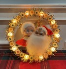 Vtg Christmas 32 Lights Up Tree Topper Wreath W  Santa   Mrs Claus Wall Plaque