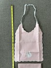 Rare  Antique Hand Embroidered Linen Baby Bib Soft Pink Squirrel W Storage Case