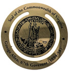 1990s Bookmark George Allen Governor Seal Of Virginia Brass Page Marker