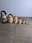 Vintage Set Of 7 Snow White   The Seven Dwarfs Wooden Russian Nesting Dolls