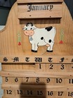 Vintage Wooden Perpetual Wall Calendar Cow  Handcrafted Signed  22 X 11  Country