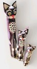 Vtg Xl Cat Sculptures Hand Carved   Painted Set Of 3 Indonesian Art Statues Mcm 