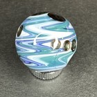 Contemporary Handmade Art Glass Marble  95  Blue Wigwag  Shimmery Pinwheels Dots