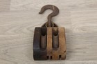 Antique vintage Wood Pulley Block 2 Sheave Brand Illegible Very Solid