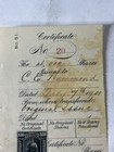 Antique Stock Share Certificate W  Revenue Stamps Vintage Financial Document